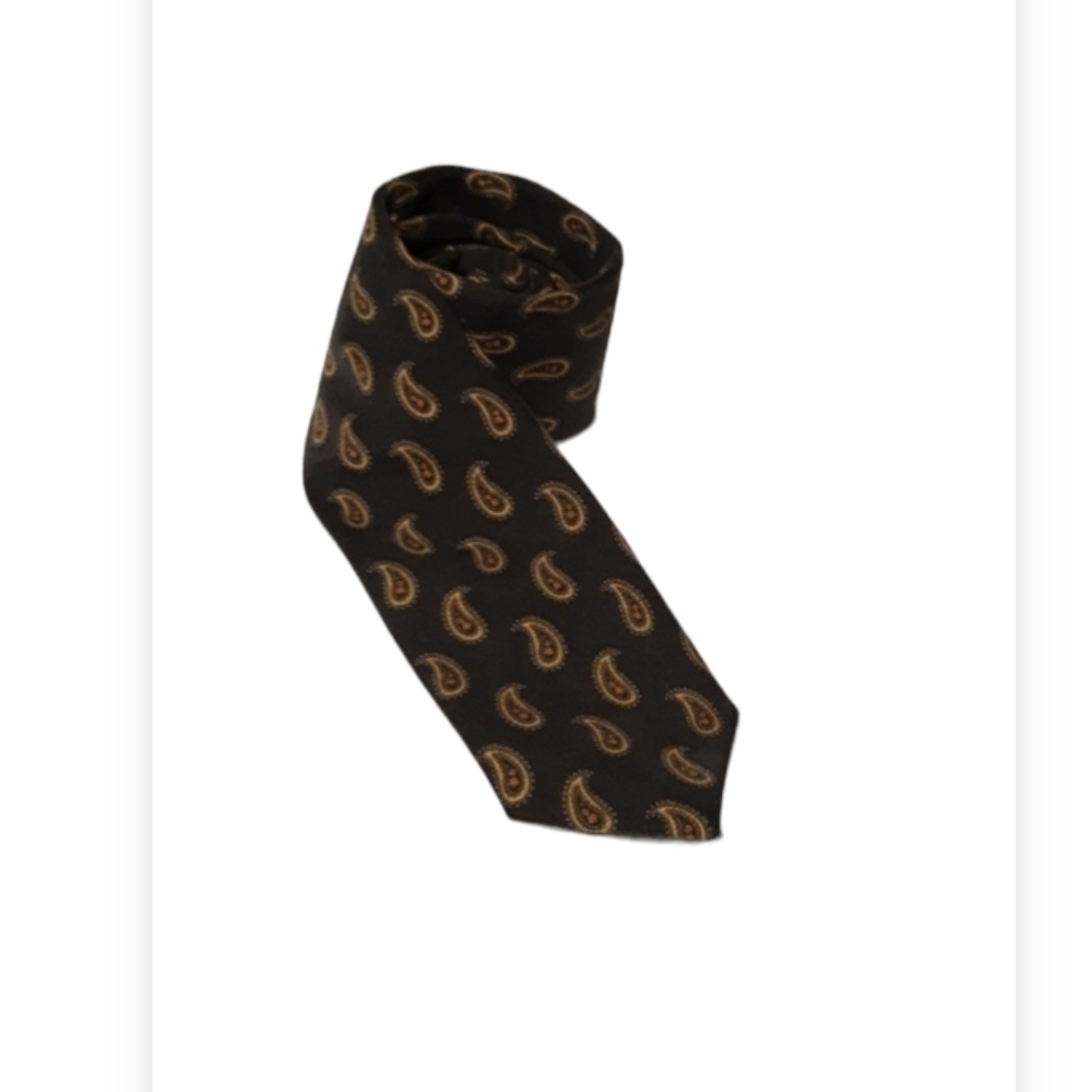 Laurance Annapolis Black with Brown Paisley Drops Silk Repp Tie. 57 X 3.25
